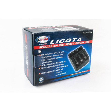 Licota ATF-5214 Набор головок Spline ударных, M14-M18 для болта задней ступицы VAG