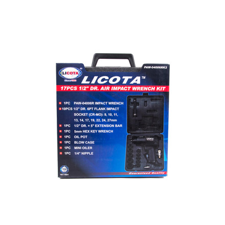 Licota PAW-04006RK2 Гайковерт пневматический ударный 1/2" 563 Нм (57 кГм) с головками 9-27 мм и аксессуарами, в кейсе