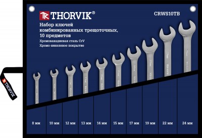 Набор ключей гаечных комбинированных трещоточных в сумке 8-24 мм 10 предметов Thorvik CRWS10TB