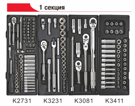 Тележка инструментальная JTC-3931 с набором инструментов JTC-225 (7 секций, 225 предметов)