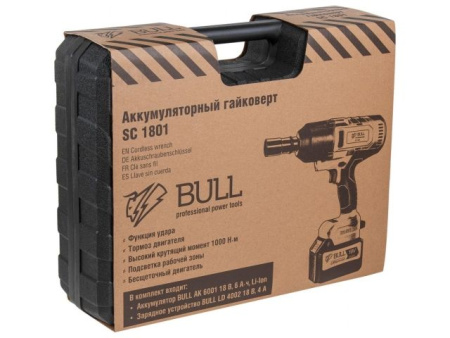 Аккум. ударный гайковерт BULL SC 1801 в чем. XLTpro БЕСЩЕТ., 18 В, 1000 Н*м, 3/4", 1х6 А*ч, з/у 4 А