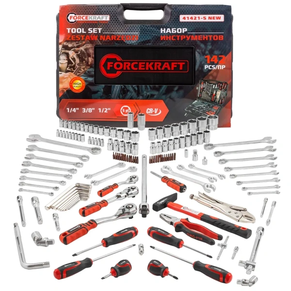 Набор инструментов 142 пр.1/4''3/8''1/2''(6-гр.)(4-32мм)