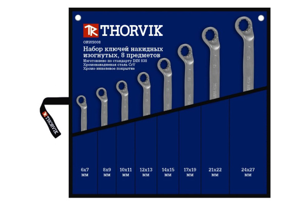 Набор ключей накидных Thorvik ORWS008, 75°, в сумке, 6-27 мм, 8 предметов