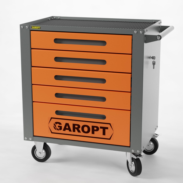 Тележка инструментальная Garopt 5 ящиков ОРАНЖЕВАЯ центральный замок увеличенные колеса доводчики серия "Standart"