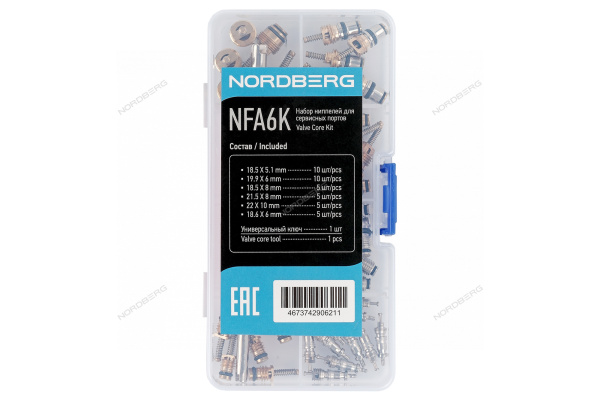 Набор ниппелей золотников для сервисных портов + унив. сервисный ключ NORDBERG NFA6K