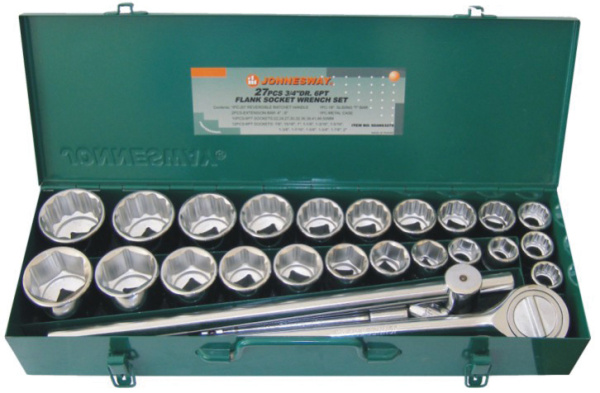 Набор головок торцевых S04H6327S, 3/4"DR, дюймовых 12 гр. SAE 7/8"--2", метрических 6 гр. 22-50 мм,  27 предметов