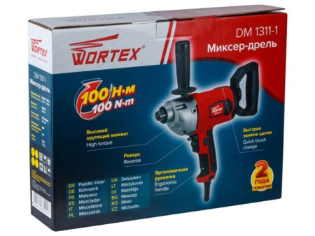 Миксер-дрель WORTEX DM 1311-1 в кор. 1100 Вт, 1 скор., M14.