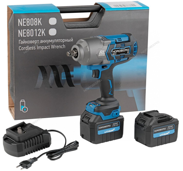 Гайковерт аккумуляторный NORDBERG NE812K (1/2", 20 В, 1700 Нм, 2 аккумулятора 6 A и зарядное устройство, в кейсе)