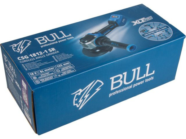 Аккум. углошлифмашина BULL CSG 1812-1 SR в кор. XLTpro  SOLO БЕСЩЕТ, 125 мм, рег. об., 10 000 об/мин
