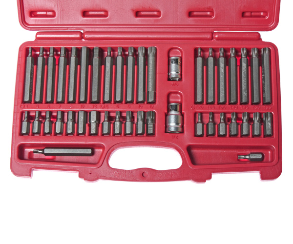Набор бит HEX, TORX, SPLINE 6-ти гранных JTC-3933 (1/2", 3/8", 2 держателя, 42 предмета в кейсе)
