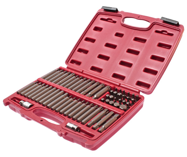 Набор бит HEX, TORX, SPLINE, RIBE 6-ти гранных JTC-3509 (1/2", 3/8", 2 держателя, 58 предметов в кейсе)