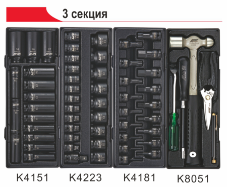 Тележка инструментальная JTC-5021 с набором инструментов JTC-344 (7 секций, 344 предмета)