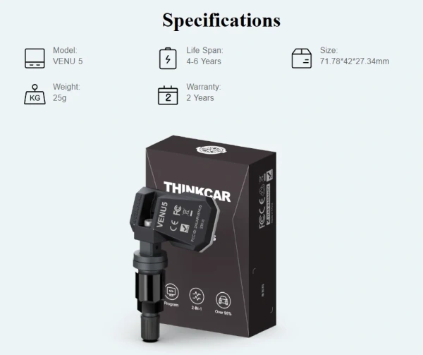 Датчик TPMS VENU 5 433МГц+315МГц, зажимной, программируемый, универсальный, металлический серый