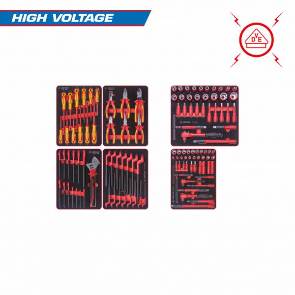 Набор инструментов "HIGH VOLTAGE" KING TONY 932-117VEMRVD для тележки, 6 ложементов, 117 предметов