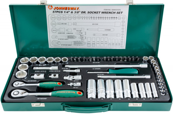 Набор головок торцевых стандартных и глубоких S04H3157S, 1/4" и 3/8"DR, 4-24 мм, 57 предметов