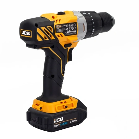 Дрель-шуруповерт аккумуляторная (JCB-18CD-B-E) 18V, max 45Nm в комплекте с зарядным устройством (JCB-18VFC-E) 2.4A и батареей аккум(JCB-20LI-E) 2.0AH
