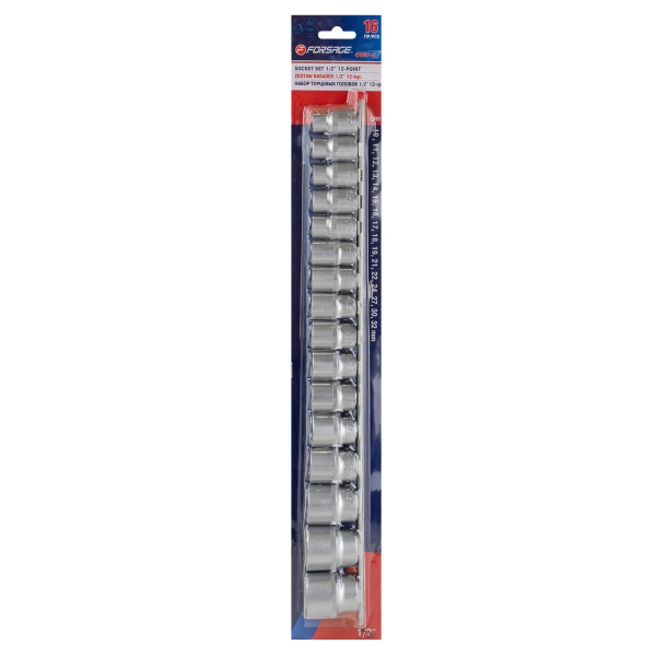 Набор головок 16пр.1/2''(12гр.)(10-19,21,22,24,27,30,32мм) на планке