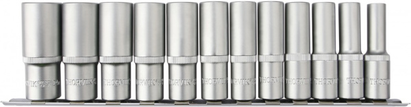 Набор головок торцевых глубоких 12-гранных Thorvik S13S2212SM (1/2"DR на держателе, 10-24 мм, 12 предметов)
