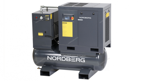 Компрессор винтовой NORDBERG NCF10RD, 7,5 кВт, 10 бар, 960 л/мин, ресивер 300 л, с частот. преобраз., осушитель