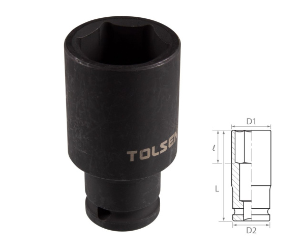 Головка торцевая ударная глубокая шестигранная 1/2" 27 мм TOLSEN TT18277