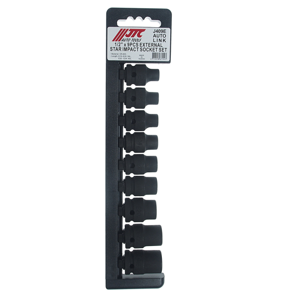 Набор головок торцевых ударных JTC-J409E (1/2", TORX, Е10-Е24, 9 предметов)