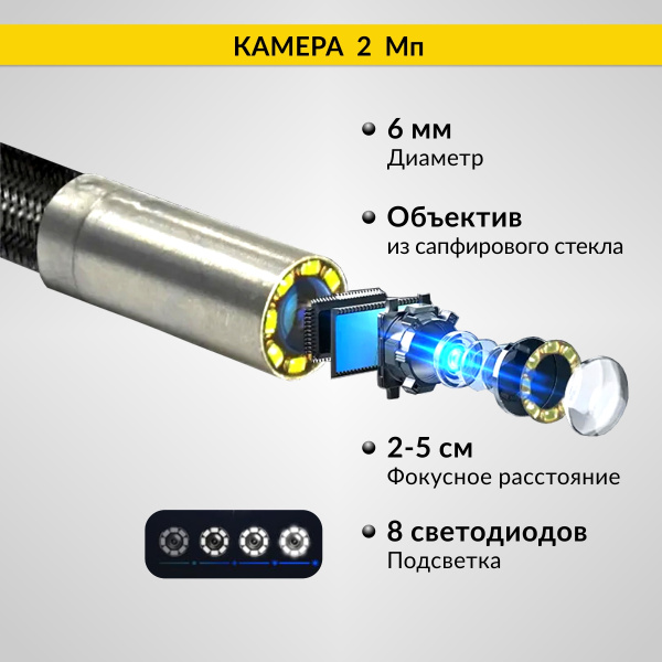 Видеоэндоскоп управляемый USB iCartool IC-V200 (2 Мп, 1920x1080, 1 м, 6 мм, 360°)