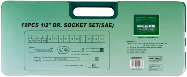 Набор головок торцевых дюймовых S05H4219S, 1/2"DR, SAE 3/8"--1-1/4", 19 предметов