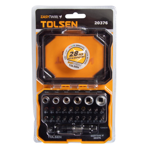 Набор вставок (бит) 1/4" PH, PZ, Hex, Torx, Slotted, TorxTR 28 предметов TOLSEN TT20376