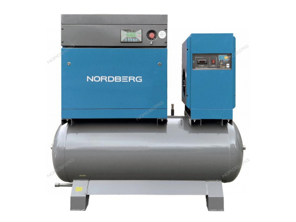 Компрессор винтовой NORDBERG NCB10RD (7,5 кВт, 10 бар, 960 л/мин, ресивер 350 л, IP23, осушитель)