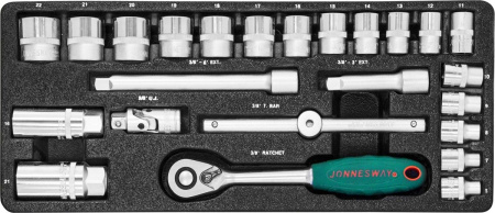 Набор головок торцевых 3/8"DR 6-22 мм 25 предметов JONNESWAY S04H3125S