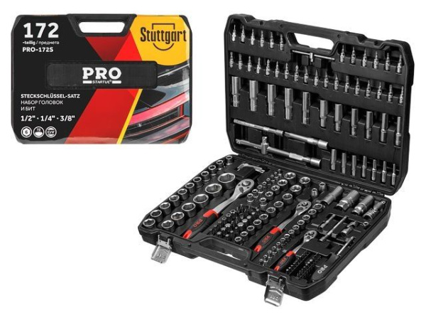 Набор головок и бит 172пр. 1/4",3/8",1/2" PRO STARTUL STUTTGART (PRO-172S)