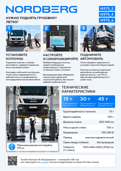 Подкатной подъёмник аккумуляторный, электрогидравлический (комплект 2 шт.) NORDBERG N975_2(G)
