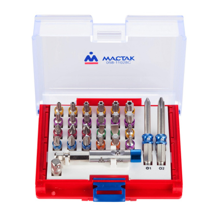 Набор вставок (бит) 1/4", TORX, HEX, PZ, PH, SLOT, 28 предметов МАСТАК 058-11028C