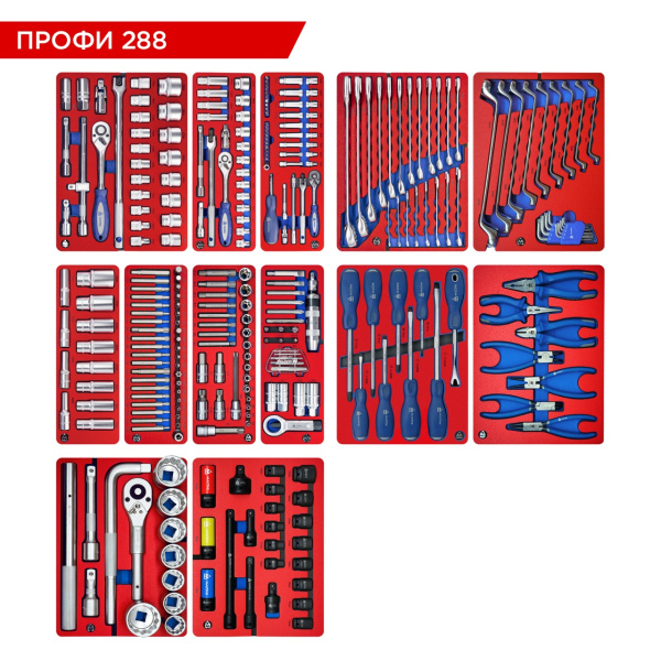 Набор инструментов ПРОФИ для тележки МАСТАК 5-00288 (13 ложементов, 288 предметов)