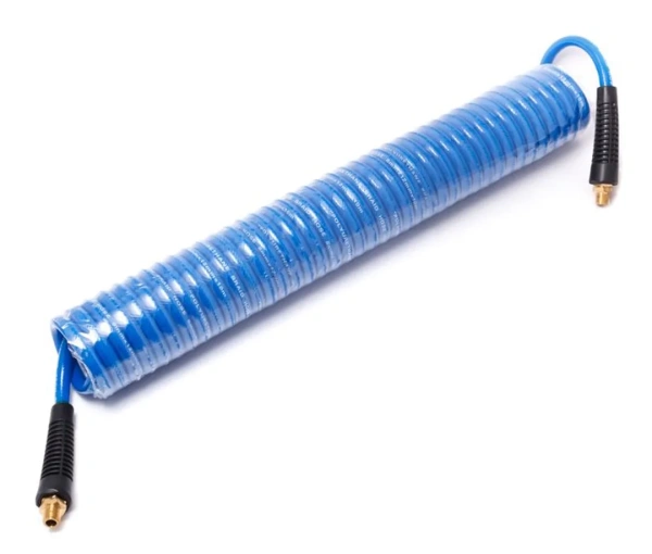 Шланг витой полиуретановый 8 х 12мм х 15м с резьбовыми наконечниками 1/4''(для воздуха)