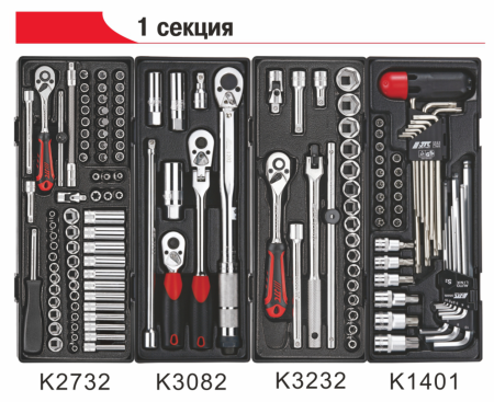 Тележка инструментальная JTC-3931 с набором инструментов JTC-344 (7 секций, 344 предмета)
