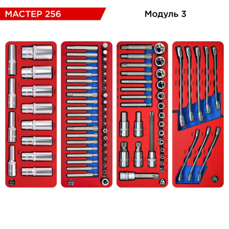 Набор инструментов 256 предметов, "МАСТЕР 256", в тележке МАСТАК 52-05256