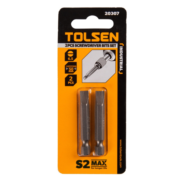 Набор вставок (бит) торцевых 1/4" Slotted 6,5х1,2 мм 50 мм 2 предмета TOLSEN TT20307
