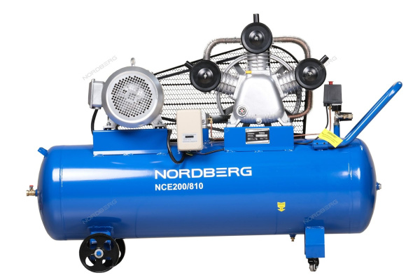 NORDBERG Компрессор NCE200/810 3-х поршн., ременной, чугунная головка, 380В, ресивер 180 л, 800 л/мин