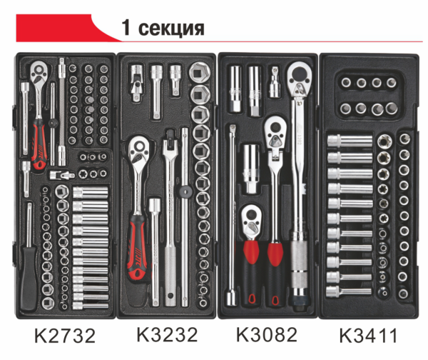 Тележка инструментальная JTC-5021 с набором инструментов JTC-279 (7 секций, 279 предметов)