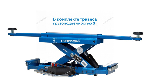 Подъемник четырехстоечный 5т 380В серый/синий c ручной траверсой NORDBERG 4450J