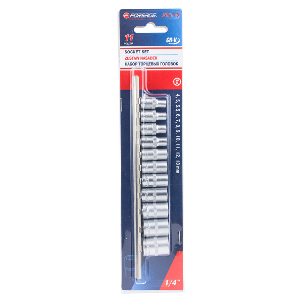 Набор головок 11пр. 1/4''6 гр.(4,5,5.5,6-13мм) на планке