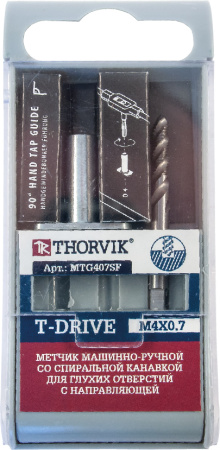 Метчик машинно-ручной MTG61SF, T-DRIVE со спиральной канавкой для глухих отверстий с направляющей в наборе М6х1.0, HSS-G