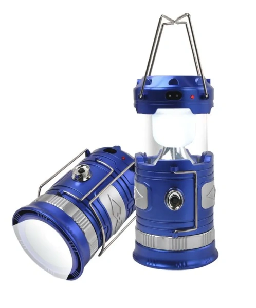 Фонарь трансформер светодиодный аккумуляторный Blue (1 LED+6 LED, зарядка 220V + солнечная батарея)