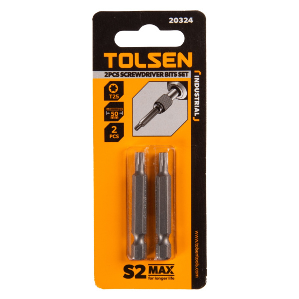 Набор вставок (бит) торцевых 1/4" Torx T25 50 мм 2 предмета TOLSEN TT20324