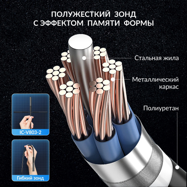 Видеоэндоскоп iCartool IC-V803 (WIFI, 3,5 Мп, 2560x1440, 3 м, 7,9 мм зонд)