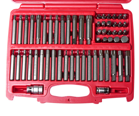 Набор бит HEX, TORX, SPLINE, RIBE 6-ти гранных JTC-3509 (1/2", 3/8", 2 держателя, 58 предметов в кейсе)