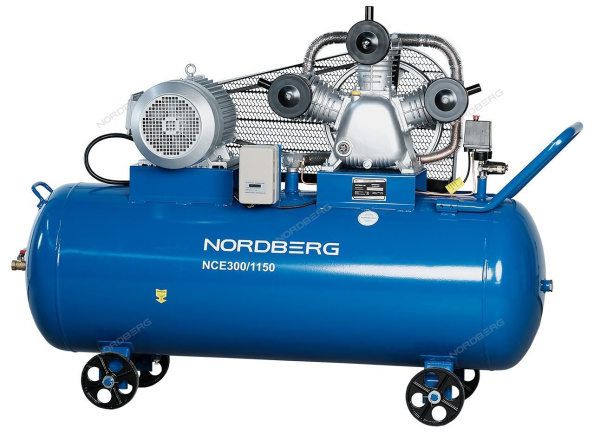 NORDBERG Компрессор NCE300/1150 3-х поршн., ременной, чугунная головка, 380В, ресивер 300л, 1150л/мин